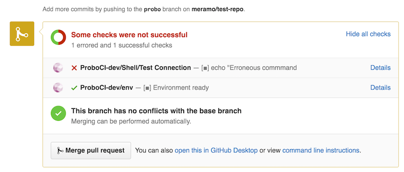 Probo wrong command failed GitHub check